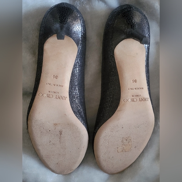 Jimmy Choo Black Sparkle Peep-Toe Heels - Picture 7 of 7